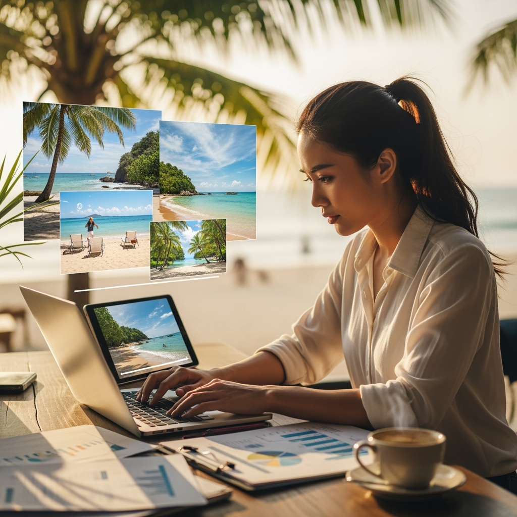 Professional lifestyle photo example for Digital Nomad Empire: AI Photos for Location-Independent Business