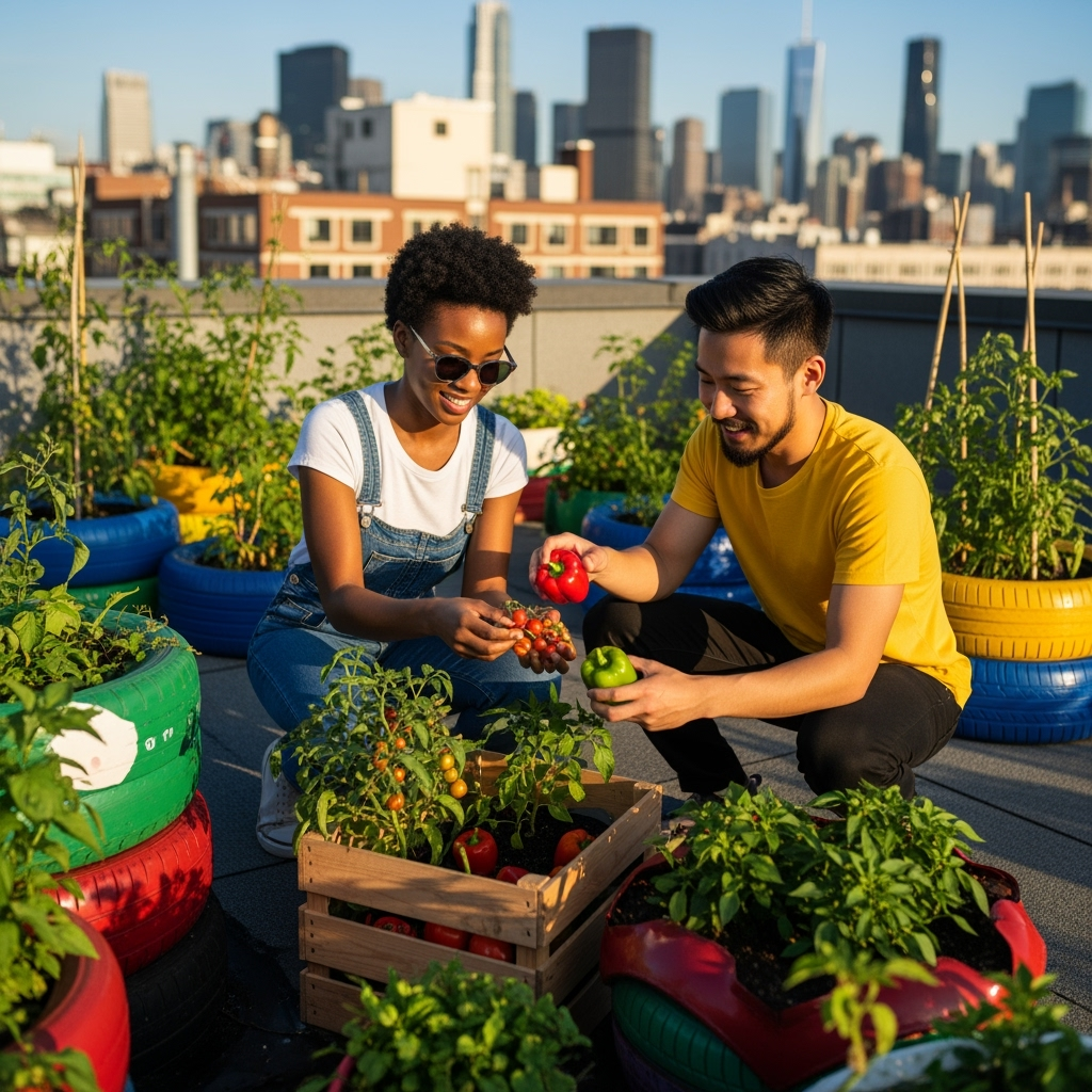Professional lifestyle photo example for City Garden Dreams: AI Photos for Urban Farming Content